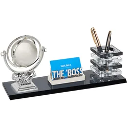 "BOSS" מעמד קריסטל גלובוס עם כוס לעטים ומעמד לכרטיסי ביקור